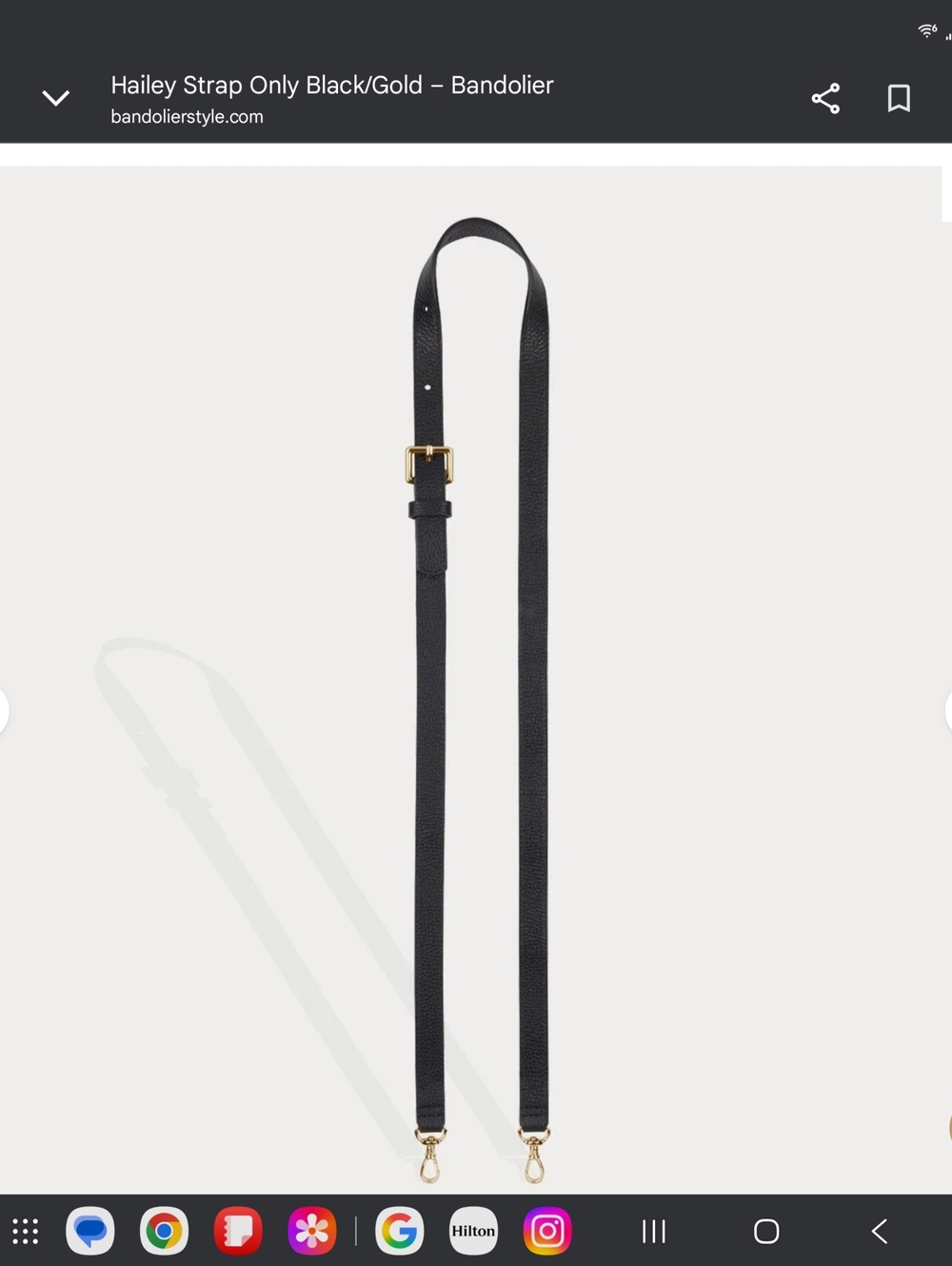 Bandolier Black Leather Adjustable Crossbody Strap with Silver Hardware